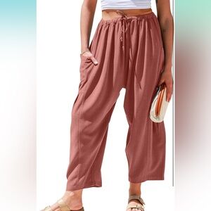 Tarse Women’s Linen Wide Leg Palazzo Harem Pants with Pockets